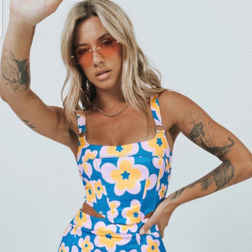 Floral Blue and Yellow Women's Top